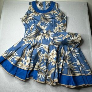 Vintage Carol Bennett Hawaii Floral Tropical Print Blue Sleeveless Midi Dress M